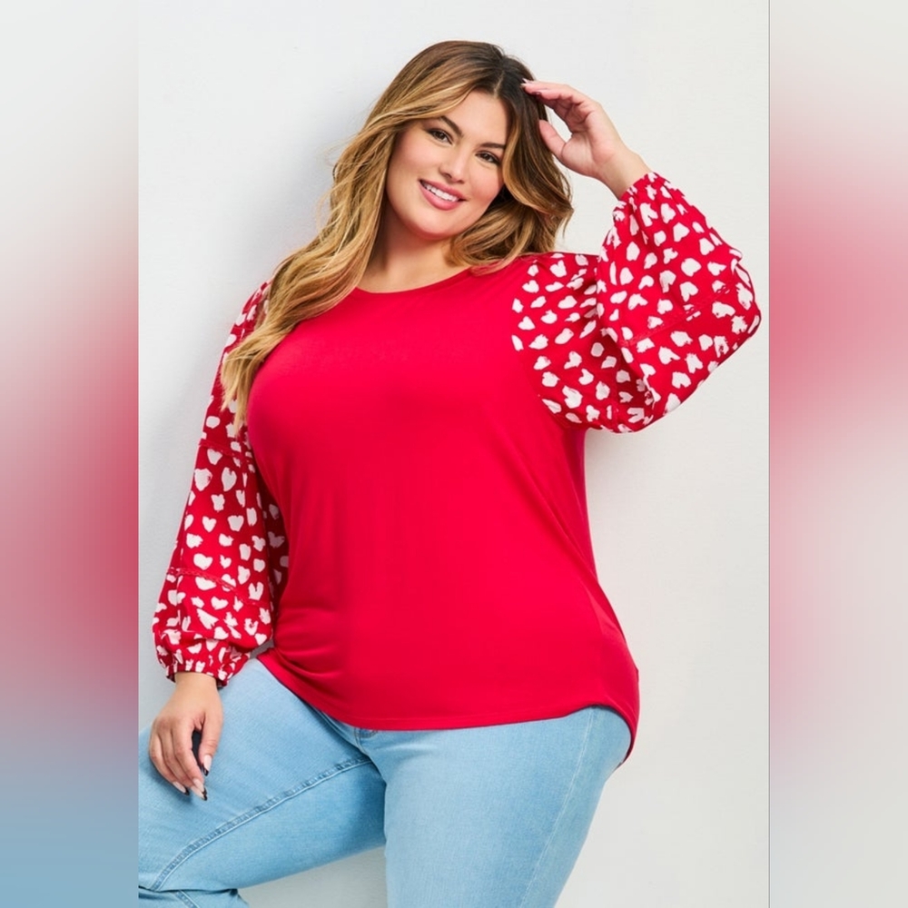 NEW NWT Plus Size Avenue Women's Red Heart Sleeve Top Sz 22/24